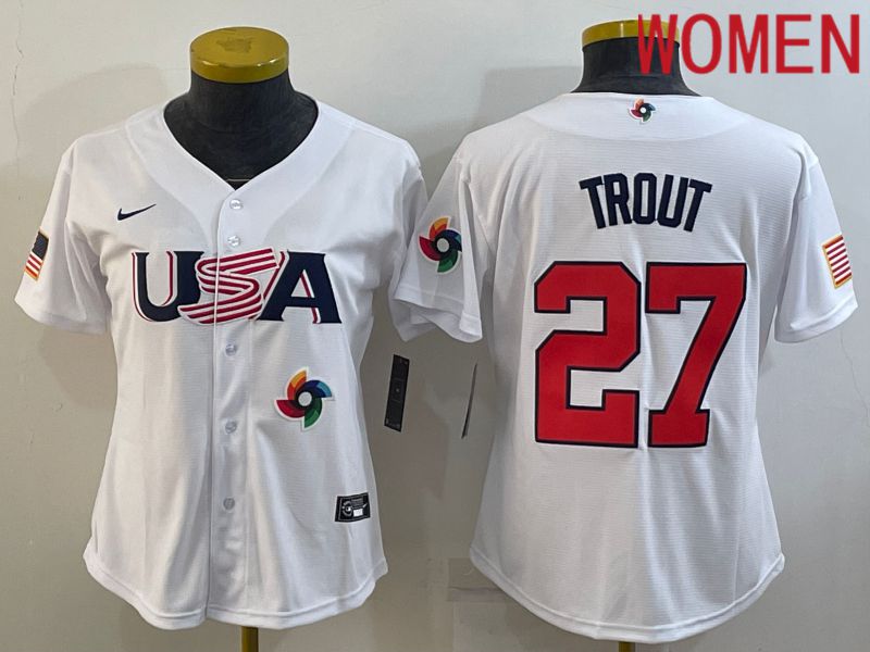 Women 2023 World Cub USA 27 Trout White Nike MLB Jersey9